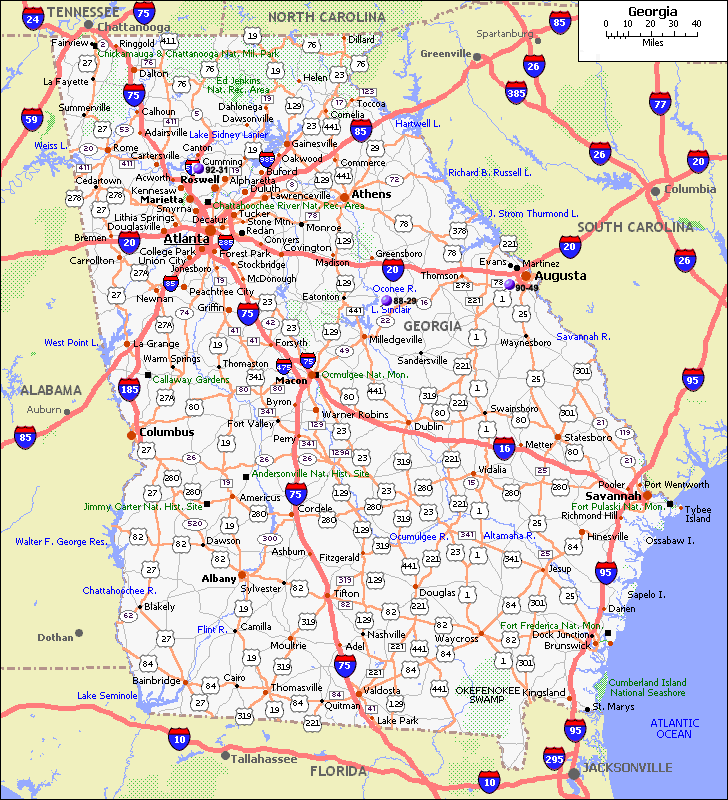 Printable Road Map Of Georgia 8642